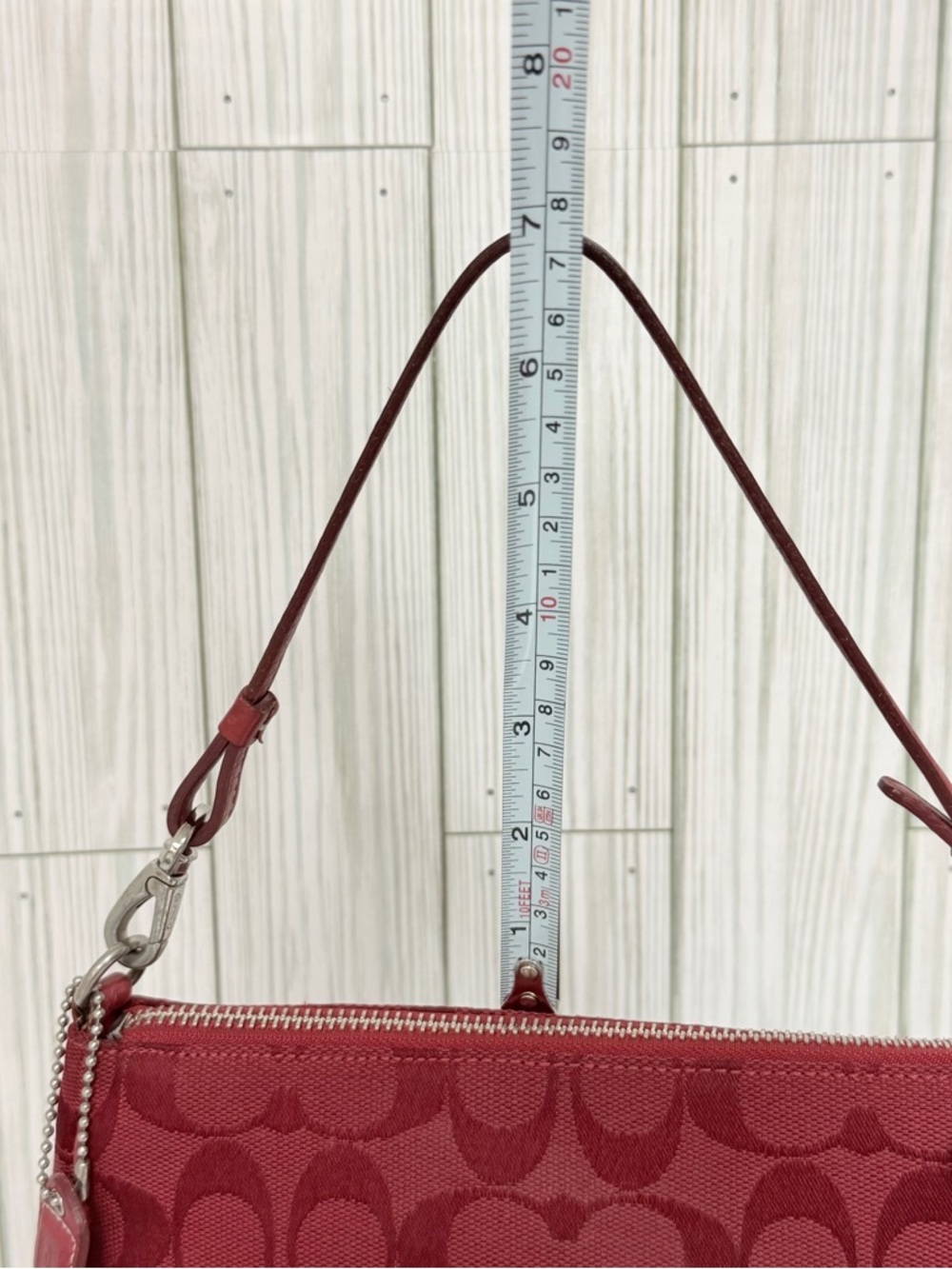 Coach Signature Jacquard Red Mini Shoulder Bag Y2K Baguette Purse Leather Trim - Picture 8 of 13